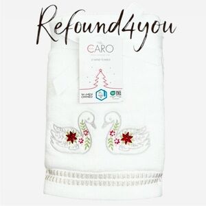 Caro - ‘Swans’ Plush Hand Towels (2). NWT. Firm! Last one!